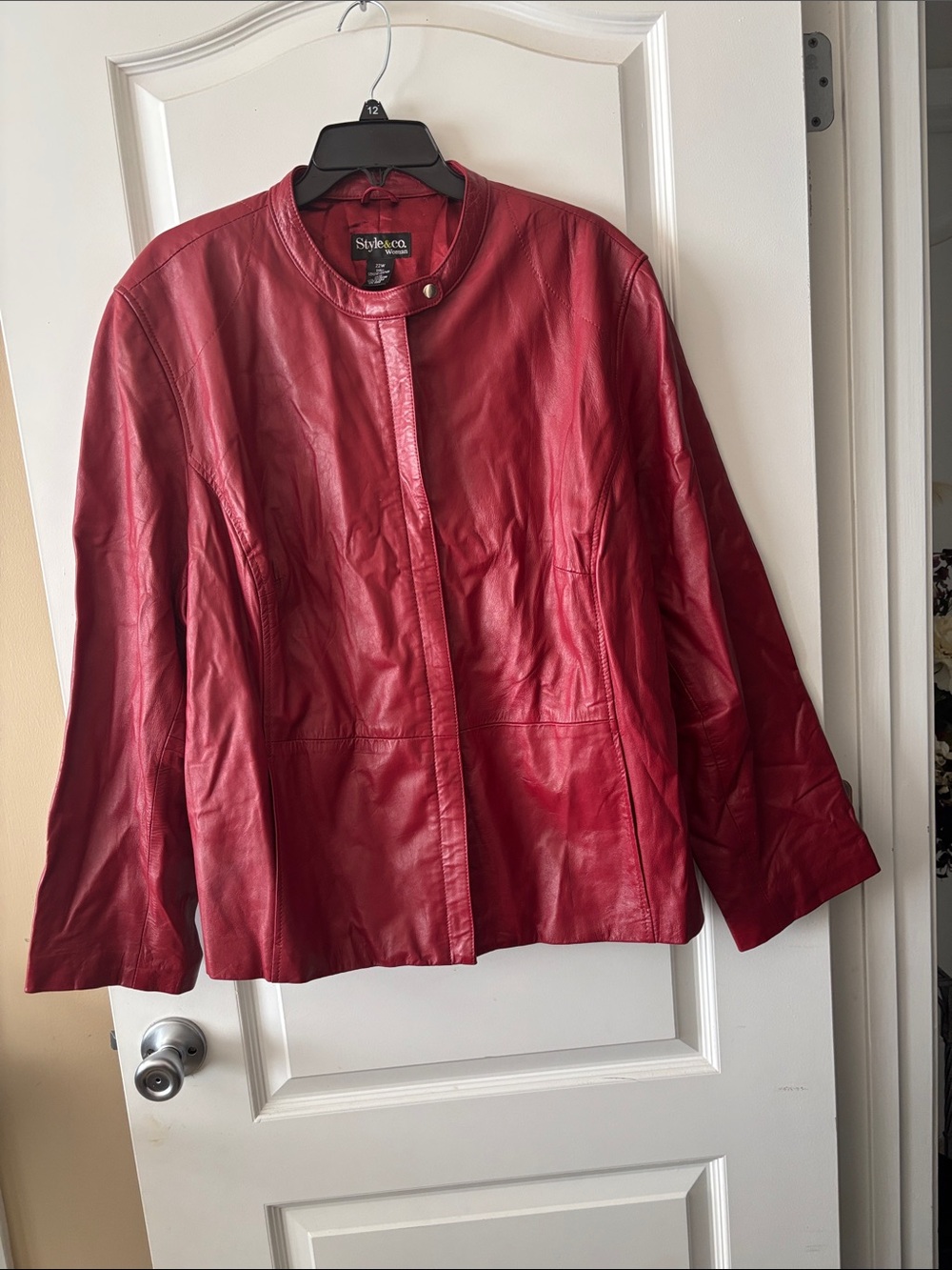 Style & Co. Women's Red Leather Snap-Front Jacket